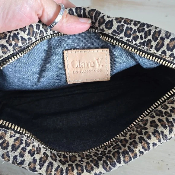 Clare V. Midi Sac Crossbody In Leopard Suede With Red/Navy Strap Bags